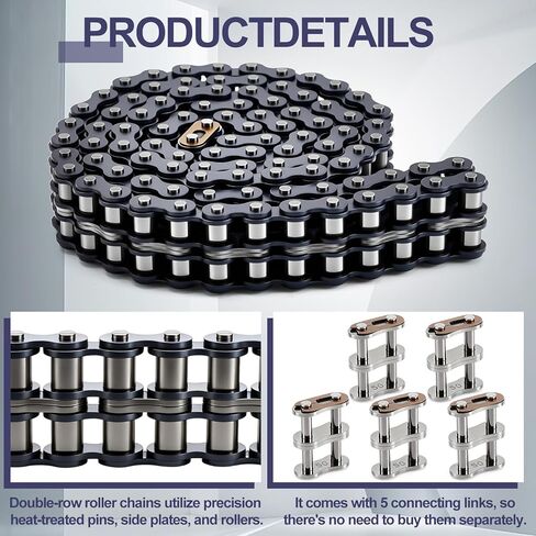 50-2 Roller Chain Double Strand Duplex 10 Feet with 5 Connecting Link for Gate Openers Machine Equipment in Kuwait