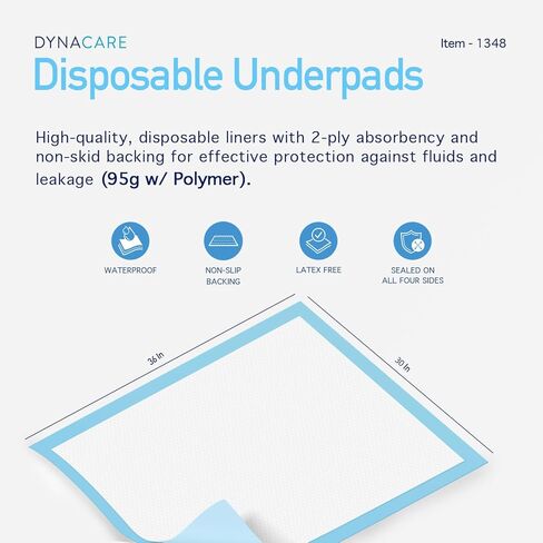 Dynarex Disposable Underpads, with Polymer, Medical-Grade Incontinence Bed Pads to Protect Sheets, 30" x 36" (105g), 1 Case of 100 Underpads (10 Boxes of 10) in Kuwait