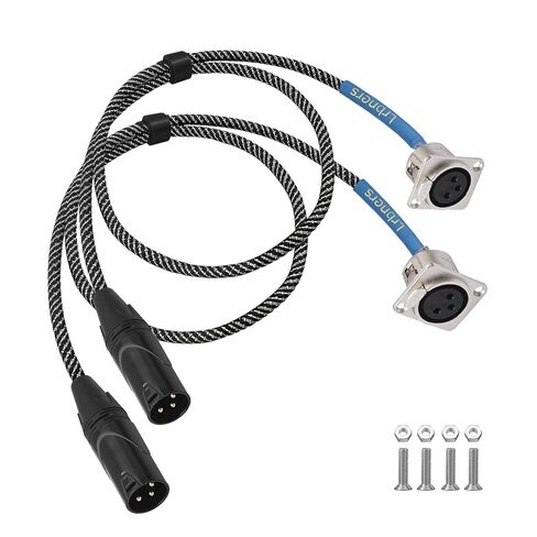 2FT XLR Male to D-Type Panel Female Cable - 3Pin XLR with Zinc Alloy Connector, Braided Cable with Blue Sleeve, No-Solder Kit for Rack-Mount Input Converter (2-Pack W/Hardware) in Kuwait