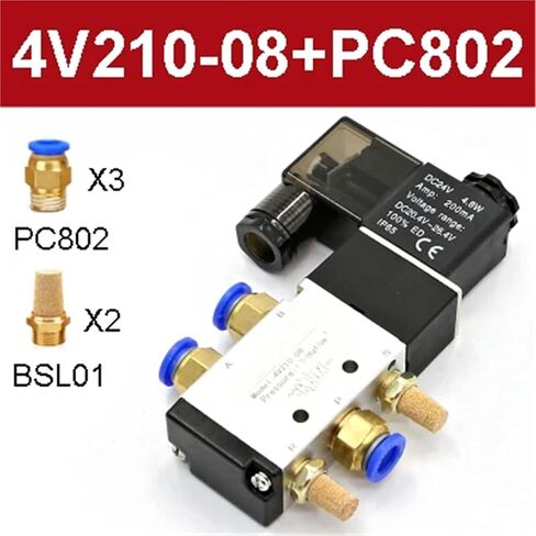 4v210-08 Pneumatic Valve Electric Solenoid Control Gas Magnetic 5 Way 2-Position AC220V Coil Volt 1Pcs(4V210-08 w PC802) in Saudi Arabia