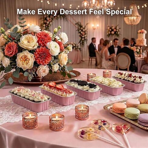 YQER 100 Pack Mini Cake Pans with Lids Spoons & 1 Piping Bag and Tips Set – 6.8oz Disposable Aluminum Foil Pink Mini Loaf Pans for Cake Tins, Baking, Gift & Parties in Saudi Arabia