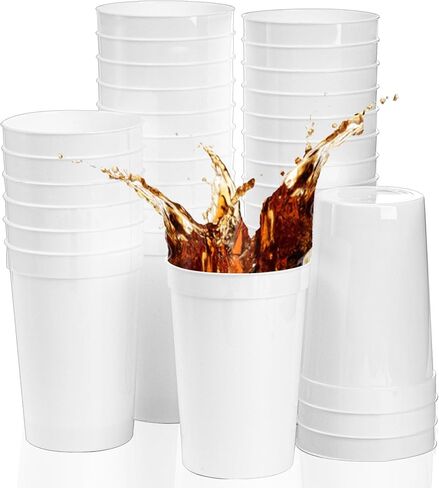 Fasmov 30 Pack 16 oz. Plastic Cups Plastic Tumblers Blank Reusable Drink Tumblers for Parties, Events, Marketing, Weddings, White in Kuwait