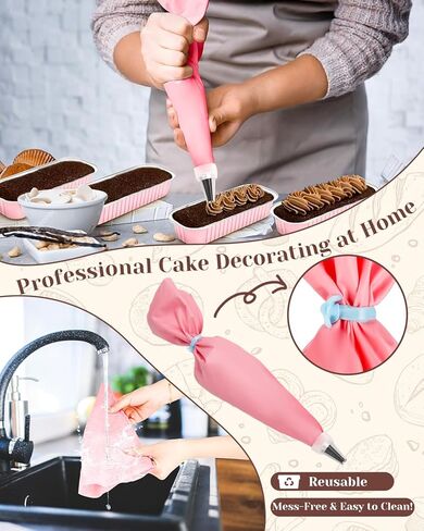 YQER 100 Pack Mini Cake Pans with Lids Spoons & 1 Piping Bag and Tips Set – 6.8oz Disposable Aluminum Foil Pink Mini Loaf Pans for Cake Tins, Baking, Gift & Parties in Saudi Arabia