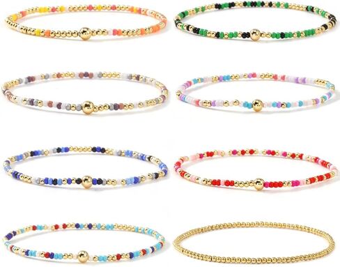Dainty Gold Plated Beaded Bracelet Stack for Women,Handmade Bohemian Colorful Beads Stackable Stretch Bracelets Fashion Prom Jewelry Accessories Gift Friendship in Saudi Arabia