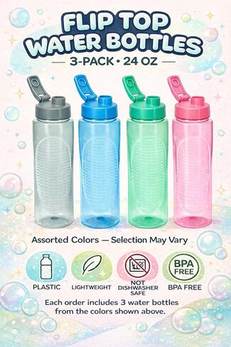 Plastic Water Bottles 24 oz 3 Pack Colors May Vary Flip Top BPA Free Reusable Sports Water Bottles for Gym Workout School Travel Daily Hydration in Kuwait