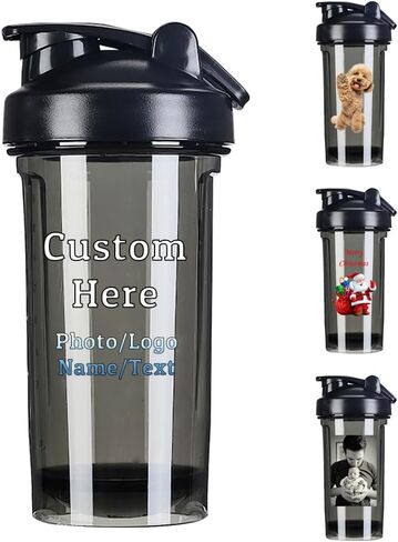 Custom Plastic Shaker Bottles with Wire Whisk Personalized Shaker Cups with Your Own Logo Name Sports Water Bottle Leak Proof Cup for Protein Mixes, PureBlack-Only One in Kuwait
