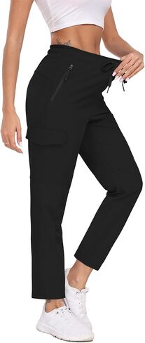Womens Lightweight Cargo Pants Water Resistant Quick Dry UPF 50+ Elastic Waist Hiking Work Travel Zipper Pockets in Saudi Arabia