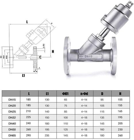 DN15 Stainless Steel Pneumatic Flange Angle Seat Valve High Temperature Resistant Corrosion Steam Y Type Cut Off Valve in Saudi Arabia