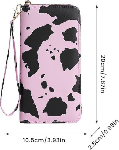 Cow Print PU Leather Wallet Zip Around Cash Coin Card Phone Holder Women Girls Wallet Long Wristlet Purse Clutch Handbag（White） in Saudi Arabia