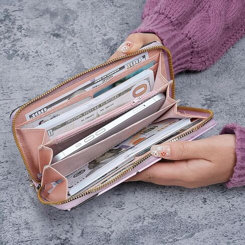 Cow Print PU Leather Wallet Zip Around Cash Coin Card Phone Holder Women Girls Wallet Long Wristlet Purse Clutch Handbag（White） in Saudi Arabia