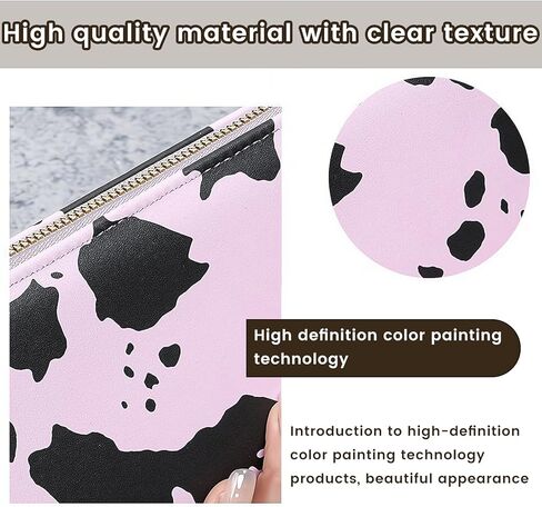 Cow Print PU Leather Wallet Zip Around Cash Coin Card Phone Holder Women Girls Wallet Long Wristlet Purse Clutch Handbag（White） in Saudi Arabia