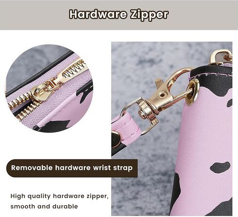 Cow Print PU Leather Wallet Zip Around Cash Coin Card Phone Holder Women Girls Wallet Long Wristlet Purse Clutch Handbag（White） in Saudi Arabia