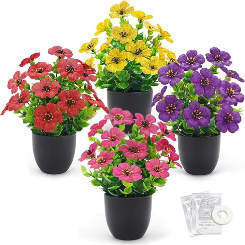 Der Rose 4 Pack Small Fake Plants Spring Artificial Flowers Faux Plants Indoor Black Bathroom Accessories for Home Room Office Desk Decor in Saudi Arabia