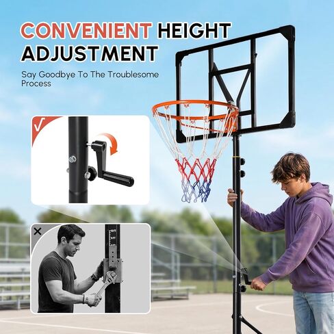 PEXMOR 5.05-8.53FT Portable Basketball Hoop, Adjustable to Any Height Easily, 33" Backboard for Teenagers, with Fillable Base & Wheels, Basketball Goal for Outdoor, Indoor, Backyard, Driveway in Kuwait