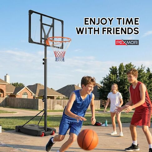 PEXMOR 5.05-8.53FT Portable Basketball Hoop, Adjustable to Any Height Easily, 33" Backboard for Teenagers, with Fillable Base & Wheels, Basketball Goal for Outdoor, Indoor, Backyard, Driveway in Kuwait