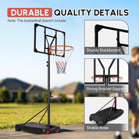 PEXMOR 5.05-8.53FT Portable Basketball Hoop, Adjustable to Any Height Easily, 33" Backboard for Teenagers, with Fillable Base & Wheels, Basketball Goal for Outdoor, Indoor, Backyard, Driveway in Kuwait