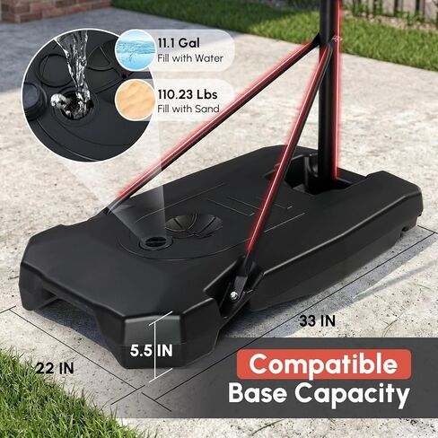 PEXMOR 5.05-8.53FT Portable Basketball Hoop, Adjustable to Any Height Easily, 33" Backboard for Teenagers, with Fillable Base & Wheels, Basketball Goal for Outdoor, Indoor, Backyard, Driveway in Kuwait