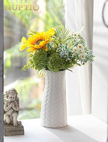 NUPTIO White Ceramic Flower Vase: 7.9" Tall Unglazed Pampas Grass Vases for Building Block Flowers - Modern Decorative Table Centerpiece for Home Living Dining Room Kitchen Decor in Saudi Arabia