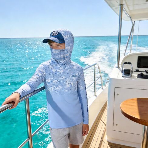 Palmyth Boys UPF 50+ Fishing Sun Hoodie with Integrated Face Mask Sun Protection Quick-Dry Youth Long Sleeve Shirt in Saudi Arabia