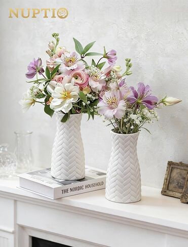 NUPTIO White Ceramic Flower Vase: 7.9" Tall Unglazed Pampas Grass Vases for Building Block Flowers - Modern Decorative Table Centerpiece for Home Living Dining Room Kitchen Decor in Saudi Arabia