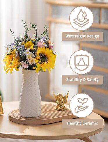 NUPTIO White Ceramic Flower Vase: 7.9" Tall Unglazed Pampas Grass Vases for Building Block Flowers - Modern Decorative Table Centerpiece for Home Living Dining Room Kitchen Decor in Saudi Arabia