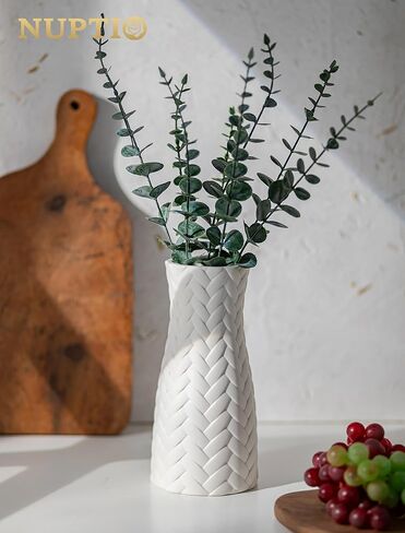 NUPTIO White Ceramic Flower Vase: 7.9" Tall Unglazed Pampas Grass Vases for Building Block Flowers - Modern Decorative Table Centerpiece for Home Living Dining Room Kitchen Decor in Saudi Arabia