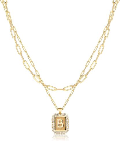 Gold Initial Necklaces for Women, 14K Gold Plated Dainty Personalized Cute Layered Necklace for women Paperclip Link Chain Tiny Letter Name Choker Necklaces Jewelry Gifts in Saudi Arabia