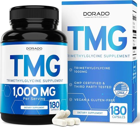 مكمل TMG Trimethylglycine 1000 مجم لكل جرعة (كمية تكفي لمدة 3 أشهر) - مكملات TMG للتحكم في الهوموسيستين - مثل البيتين اللامائي - نباتي، تم اختباره بواسطة طرف ثالث وغير معدل وراثيًا - صنع في الولايات المتحدة الأمريكية - (180 كبسولة) in Kuwait