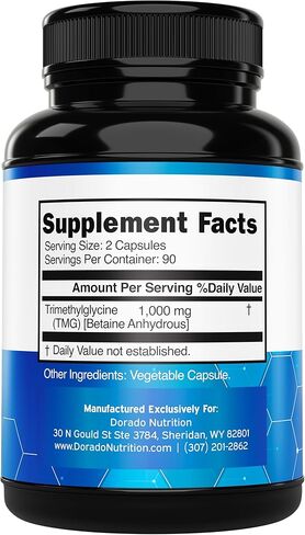 مكمل TMG Trimethylglycine 1000 مجم لكل جرعة (كمية تكفي لمدة 3 أشهر) - مكملات TMG للتحكم في الهوموسيستين - مثل البيتين اللامائي - نباتي، تم اختباره بواسطة طرف ثالث وغير معدل وراثيًا - صنع في الولايات المتحدة الأمريكية - (180 كبسولة) in Kuwait
