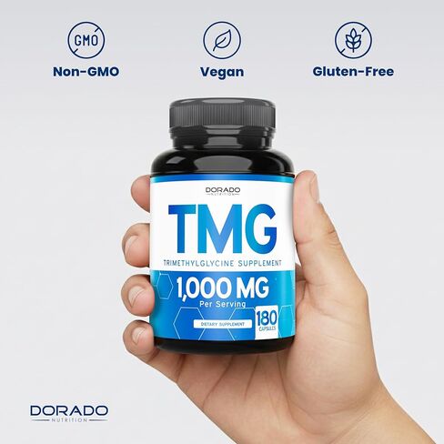 مكمل TMG Trimethylglycine 1000 مجم لكل جرعة (كمية تكفي لمدة 3 أشهر) - مكملات TMG للتحكم في الهوموسيستين - مثل البيتين اللامائي - نباتي، تم اختباره بواسطة طرف ثالث وغير معدل وراثيًا - صنع في الولايات المتحدة الأمريكية - (180 كبسولة) in Kuwait