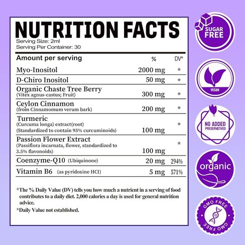 مكمل Myo-Inositol وD-Chiro Inositol للنساء، نسبة 40:1 تدعم توازن الهرمونات والمبيض مع. توت شجرة العفة العضوية، قرفة سيلان لتنظيم الدورة الصحية، المزاج، الأعصاب in Kuwait