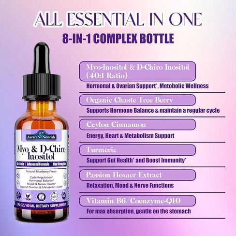 مكمل Myo-Inositol وD-Chiro Inositol للنساء، نسبة 40:1 تدعم توازن الهرمونات والمبيض مع. توت شجرة العفة العضوية، قرفة سيلان لتنظيم الدورة الصحية، المزاج، الأعصاب in Kuwait