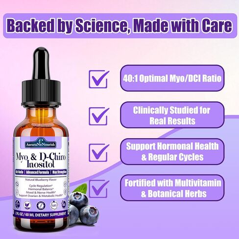 مكمل Myo-Inositol وD-Chiro Inositol للنساء، نسبة 40:1 تدعم توازن الهرمونات والمبيض مع. توت شجرة العفة العضوية، قرفة سيلان لتنظيم الدورة الصحية، المزاج، الأعصاب in Kuwait