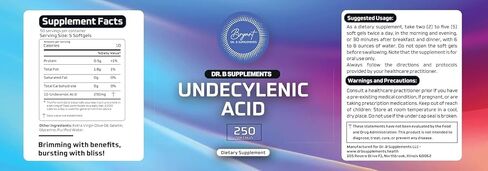 Undecylenic Acid - 250 mg Formerly SF722 Fatty Acid to Support a Healthy Balance of Gut and Vaginal Flora - Dr. B Supplements - 250 SoftGel Capsule - 50 Servings in Kuwait