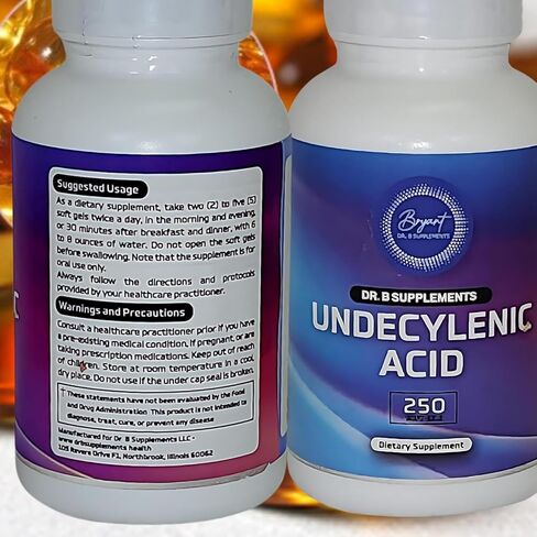 Undecylenic Acid - 250 mg Formerly SF722 Fatty Acid to Support a Healthy Balance of Gut and Vaginal Flora - Dr. B Supplements - 250 SoftGel Capsule - 50 Servings in Kuwait
