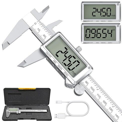 HDLNKAK 6"/150mm Rechargeable Digital Caliper, Inch/MM Conversion Caliper Measuring Tool with Large LCD Screen, Stainless Steel Caliper Tool for DIY/Household/3D-printing. in Kuwait