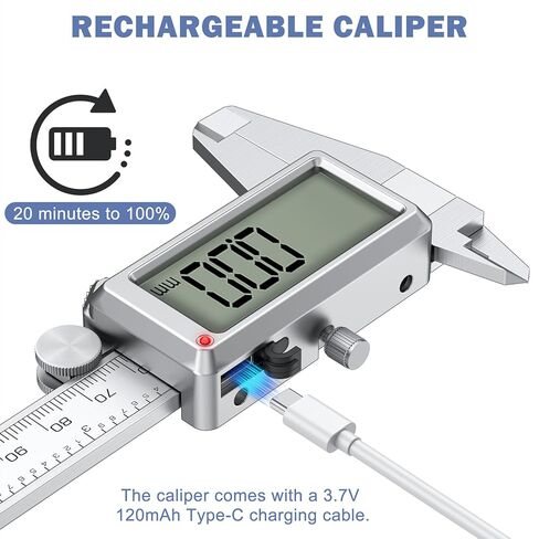 HDLNKAK 6"/150mm Rechargeable Digital Caliper, Inch/MM Conversion Caliper Measuring Tool with Large LCD Screen, Stainless Steel Caliper Tool for DIY/Household/3D-printing. in Kuwait