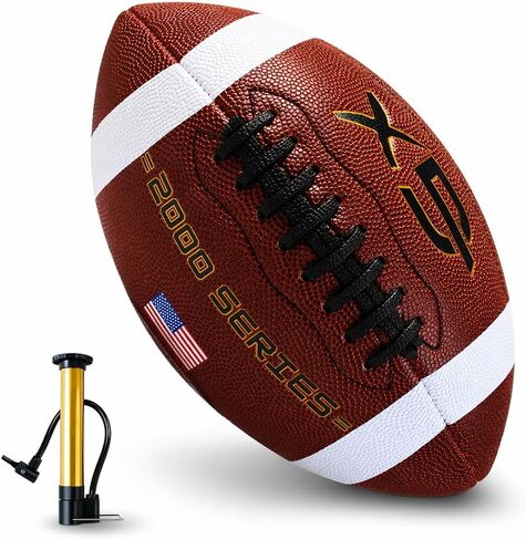 Official Size 9 Football, 2000 Series Collection, Premium Leather Construction, American Football with Ball Pump, College Regulation Size in Kuwait