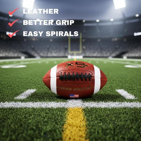 Official Size 9 Football, 2000 Series Collection, Premium Leather Construction, American Football with Ball Pump, College Regulation Size in Kuwait