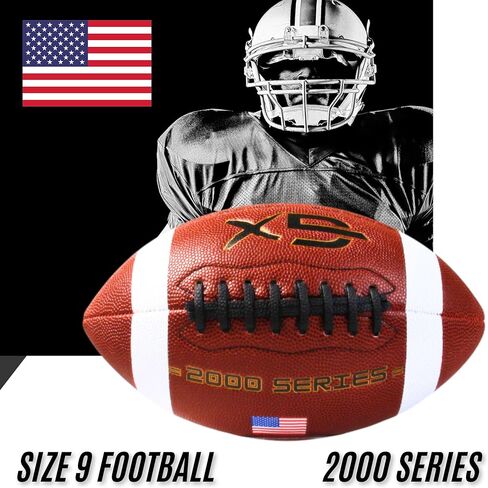 Official Size 9 Football, 2000 Series Collection, Premium Leather Construction, American Football with Ball Pump, College Regulation Size in Kuwait