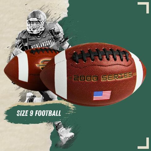 Official Size 9 Football, 2000 Series Collection, Premium Leather Construction, American Football with Ball Pump, College Regulation Size in Kuwait