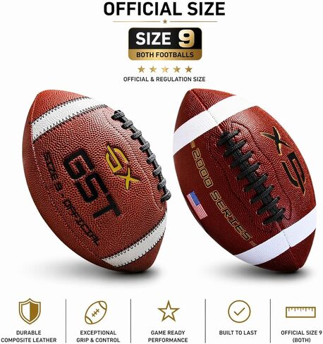 Official Size 9 Football, 2000 Series Collection, Premium Leather Construction, American Football with Ball Pump, College Regulation Size in Kuwait