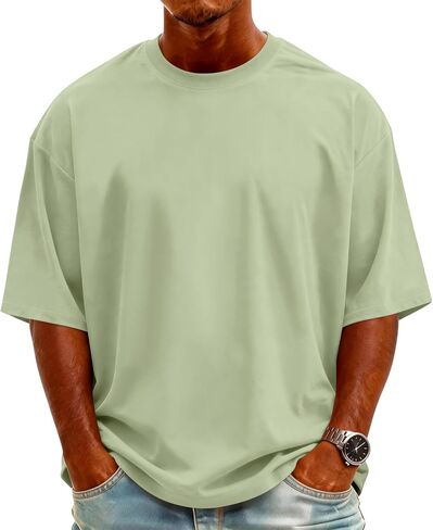 Mens T-Shirts Short Sleeve Crew Neck Men T Shirts Lightweight Oversized Tee Solid Color Casual Tops in Saudi Arabia