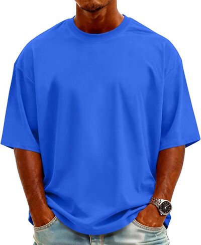 Mens T-Shirts Short Sleeve Crew Neck Men T Shirts Lightweight Oversized Tee Solid Color Casual Tops in Saudi Arabia
