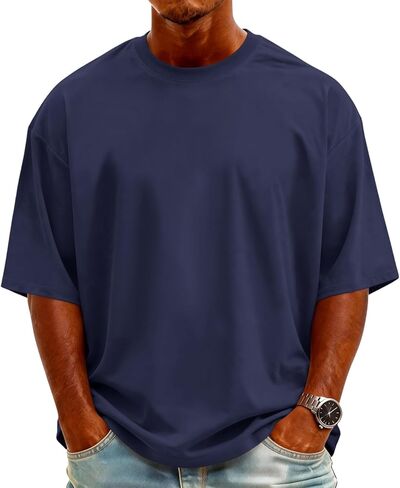 Mens T-Shirts Short Sleeve Crew Neck Men T Shirts Lightweight Oversized Tee Solid Color Casual Tops in Saudi Arabia