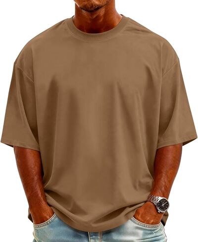 Mens T-Shirts Short Sleeve Crew Neck Men T Shirts Lightweight Oversized Tee Solid Color Casual Tops in Saudi Arabia