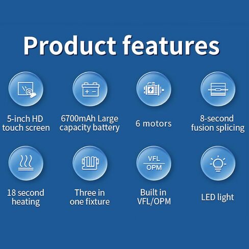 Luocute Fiber Splicer، جهاز ربط الألياف الضوئية اليدوي الكامل شبه التلقائي من الألياف الضوئية مع شاشة لمس سعوية 5 بوصة، 6 محرك محاذاة تلقائية لـ FTTH MM DS NZDS (قابس أمريكي AC100-240V) in Kuwait