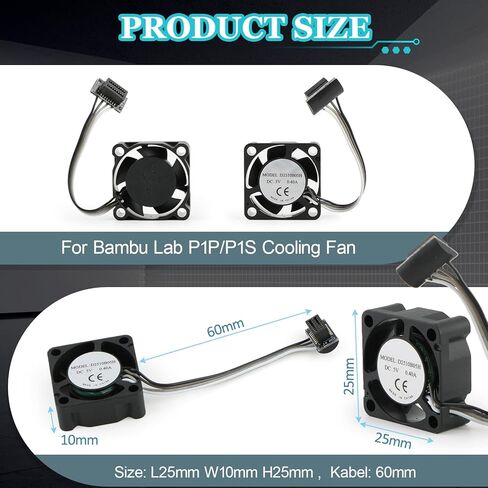 3 عبوات من مروحة تبريد Hotend 2510 لمروحة Bambu Lab P1P/P1S لمختبر P1P/P1S طابعة ثلاثية الأبعاد مروحة تبريد سخان سيراميك Hotend، DC5V 0.2 A 15000 ± 10% دورة في الدقيقة in Kuwait