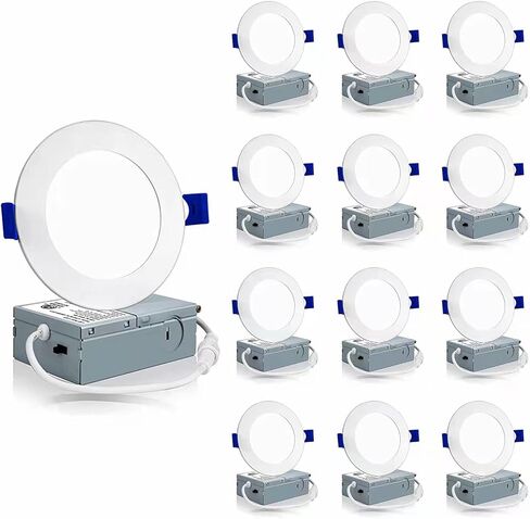 Meconard 12 Pack 6 Inch LED Recessed Ceiling Light, 2700K/3000K/3500K/4000K/5000K Selectable, Dimmable 12W=110W, 1050LM, IC Rated Can-Killer Downlights with Junction Box, ETL and Energy Star Listed in Saudi Arabia