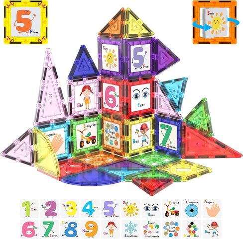 PicassoTiles 42 Piece Magnetic Building Blocks with 32pc Tiles and 10pc Click-in Educational Graphic Arts Magnet Construction Toy Set STEM Learning Playset Child Brain Development Stacking Playboard in Saudi Arabia